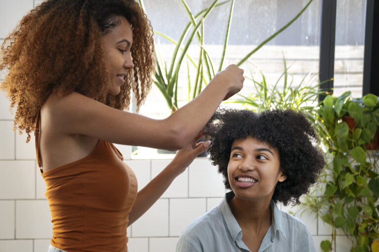 hair stylist with her client